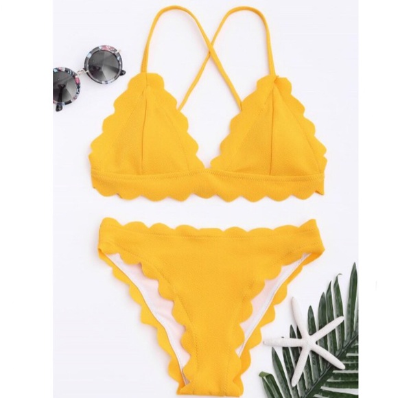 ZAFUL YELLOW SCALLOPED BIKINI - Picture 1 of 4